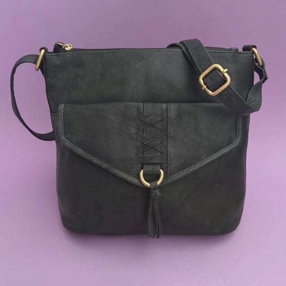 Leather Shoulder Crossbody Bag Great American Leather Works Gray Gold - Picture 1 of 12